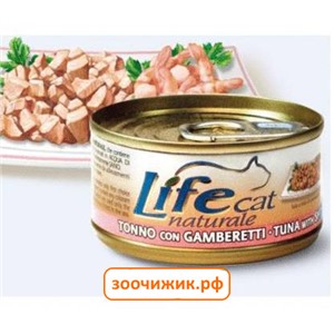 Консервы "Lifecat" для кошек тунец с креветками в бульоне 70гр.