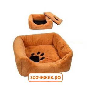 Лежанка (Zoo-M) "Belka" квадратная (45*45*15) с подушкой, рыжий мех сатин для кошек