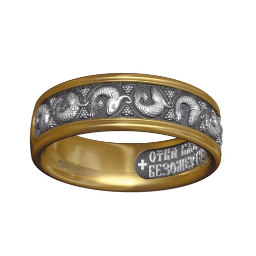Кольцо "Рыбки Христовы", серебро 925°, с позолотой