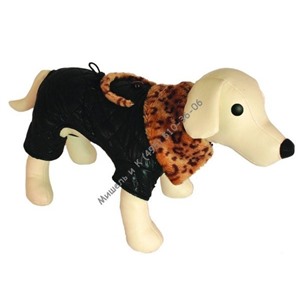 DEZZIE Комбинезон для собак стеганный  черный с леопардовым воротником 40 см