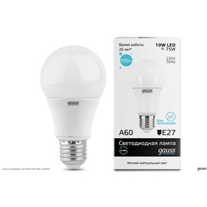  Gauss Лампа Gauss Elementary LED A60 E27 10W 4100K 1/40 (23220)