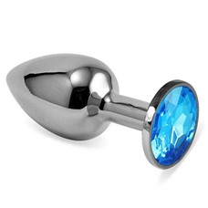 Серебристая анальная втулка с голубым кристаллом - 7 см.
