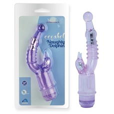 Фиолетовый вибратор с клиторальным стимулятором Crystal Naughty Dolphin