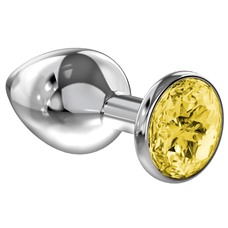 Большая серебристая анальная пробка Diamond Yellow Sparkle Large с жёлтым кристаллом - 8 см.