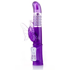 Фиолетовый вибратор Hi-Tech Butterfly с клиторальной бабочкой - 22,8 см.