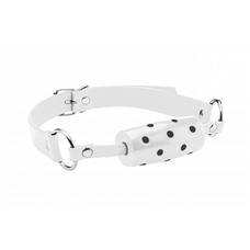 Белый резиновый кляп-цилиндр Cylinder на кожаных ремешках