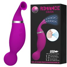 Двусторонний стимулятор Romance Swan - с вибрацией и функцией всасывания