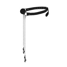 Кляп с зажимами для сосков OUCH Black SH-OU151BLK