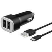 Авто З/У Deppa (11284) 2 USB 2.4А + кабель USB-C черный