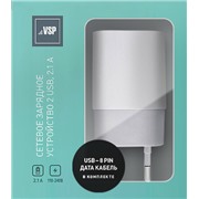 З/У BoraSCO (20650) 2 USB 2.1A + кабель Apple 8-pin белый, 1 м
