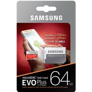 Карта памяти MicroSDXC 64 Gb Samsung EVO PLUS 100Mb/s MB-MC64GA/RU / Read 100Mb/s / Write 60mb/s