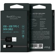 Кабель BoraSCO (34413) USB-C черный, 1 м, 3A,  нейлоновая оплетка