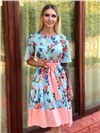 Платье SIZE PLUS с поясом в цветы blue RH106