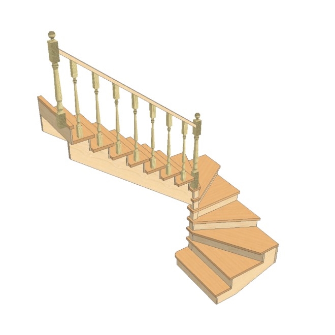 №3.1.1.1. Лестница с разворотом на 180 градусов, с забежными ступенями