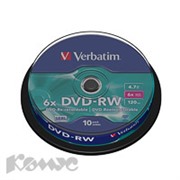 Носители информации Verbatim DVD-RW 4,7Gb 4х СB/10 43552