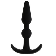 Чёрный массажер для анальной стимуляции T-SHAPE SILICONE BUTT PLUG BLACK - 8,9 см.